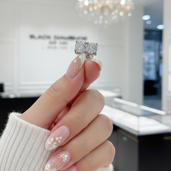 Round Diamond Cow Head Stud Earrings-Black Diamonds New York