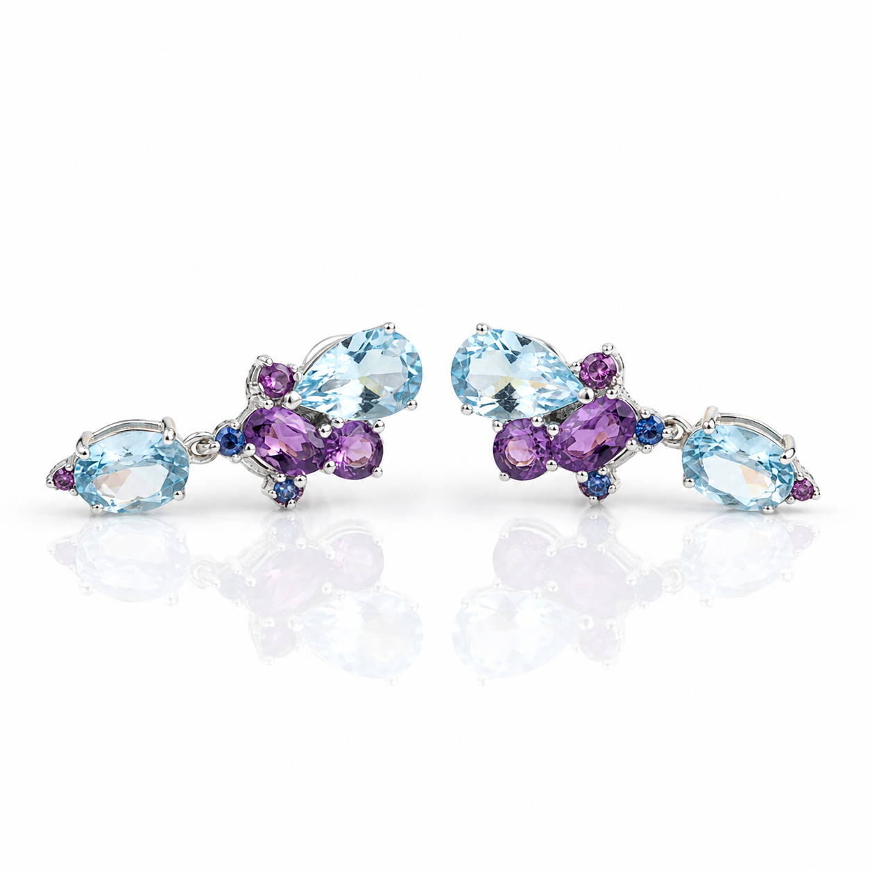 6.31ct Blue Topaz Amethyst Stud Earrings-Black Diamonds New York