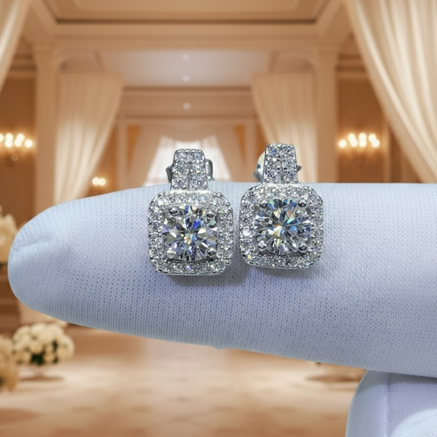 Gorgeous Diamond Square Drop Earrings-Black Diamonds New York