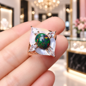 Oval Cut Black Opal Engagement Ring-Black Diamonds New York