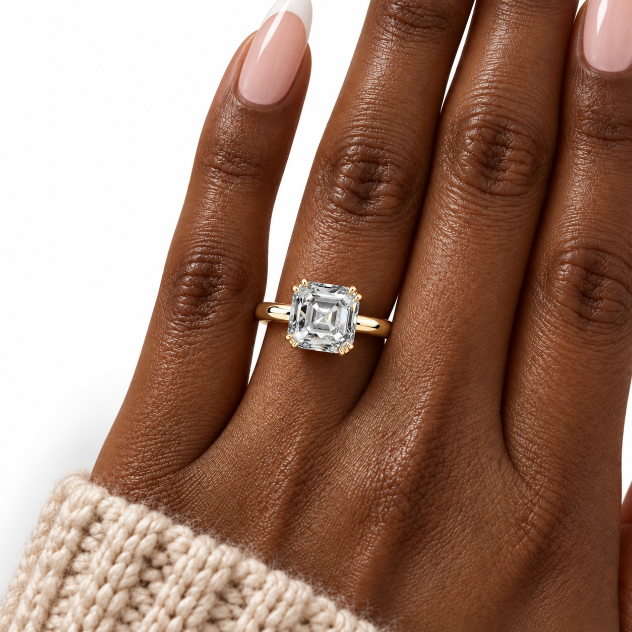 Asscher Cut Minimalist Solitaire Engagement Ring-Black Diamonds New York
