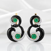 Black Enamel Curved Earrings with Diamond Option-Black Diamonds New York