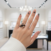 Black Enamel Wild Snake Rose Gold Ring-Black Diamonds New York