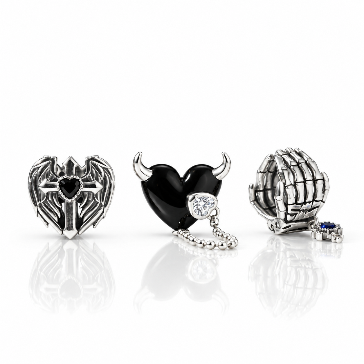 Black Heart Little Devil Punk Diamond Option Charm Pendant-Black Diamonds New York