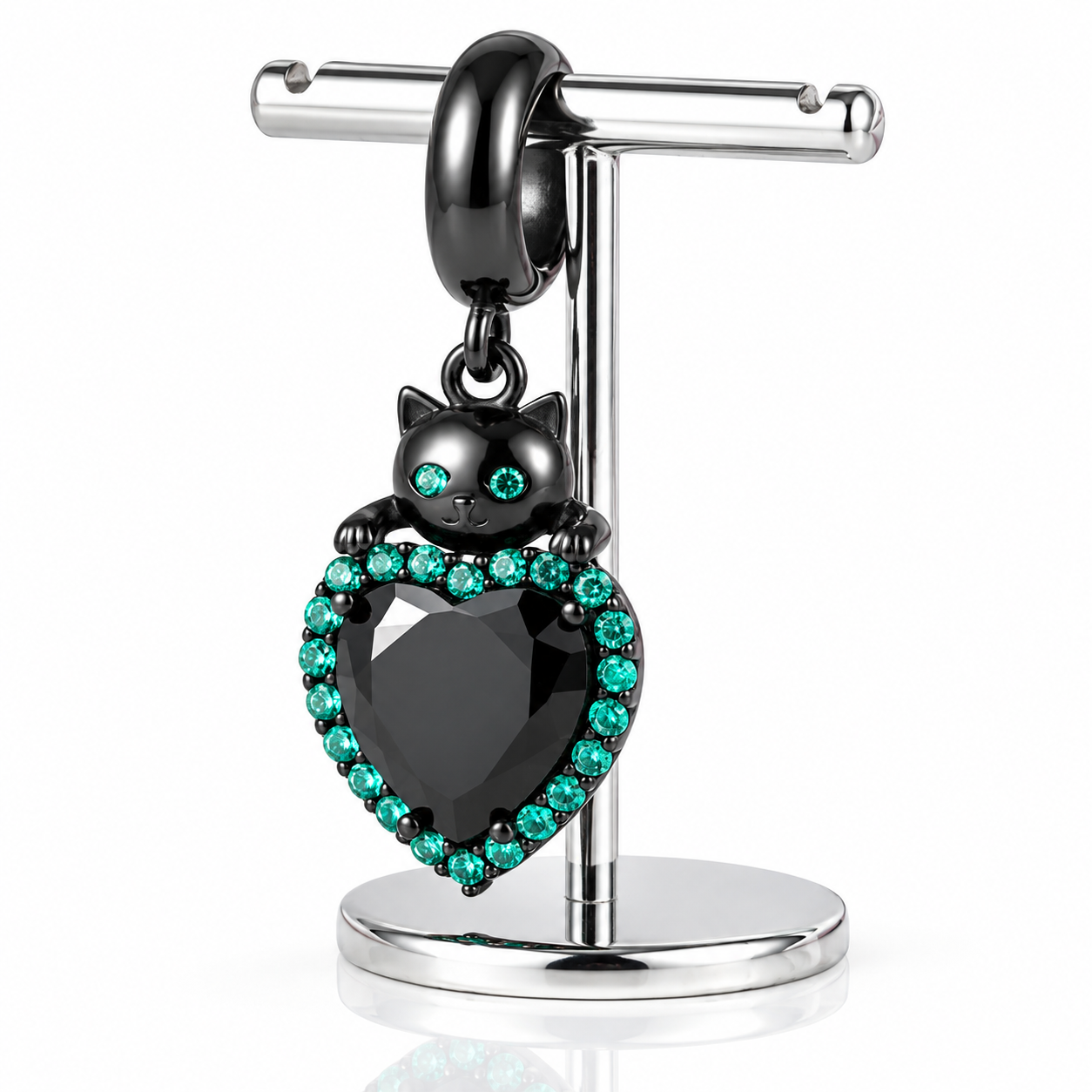 Black Kitty with Heart Charm-Black Diamonds New York