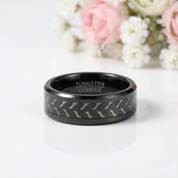 Black Leaves and Green Carbon Fiber Inlay Beveled Edge Tungsten Men's Ring-Black Diamonds New York
