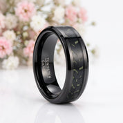 Black Leaves and Green Carbon Fiber Inlay Beveled Edge Tungsten Men's Ring-Black Diamonds New York