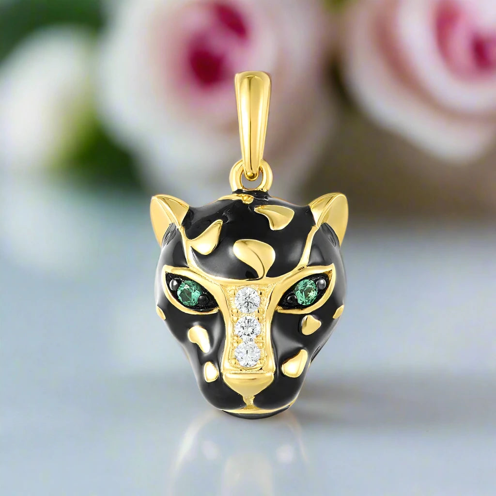 Black Leopard with Green Eyes Pendant-Black Diamonds New York