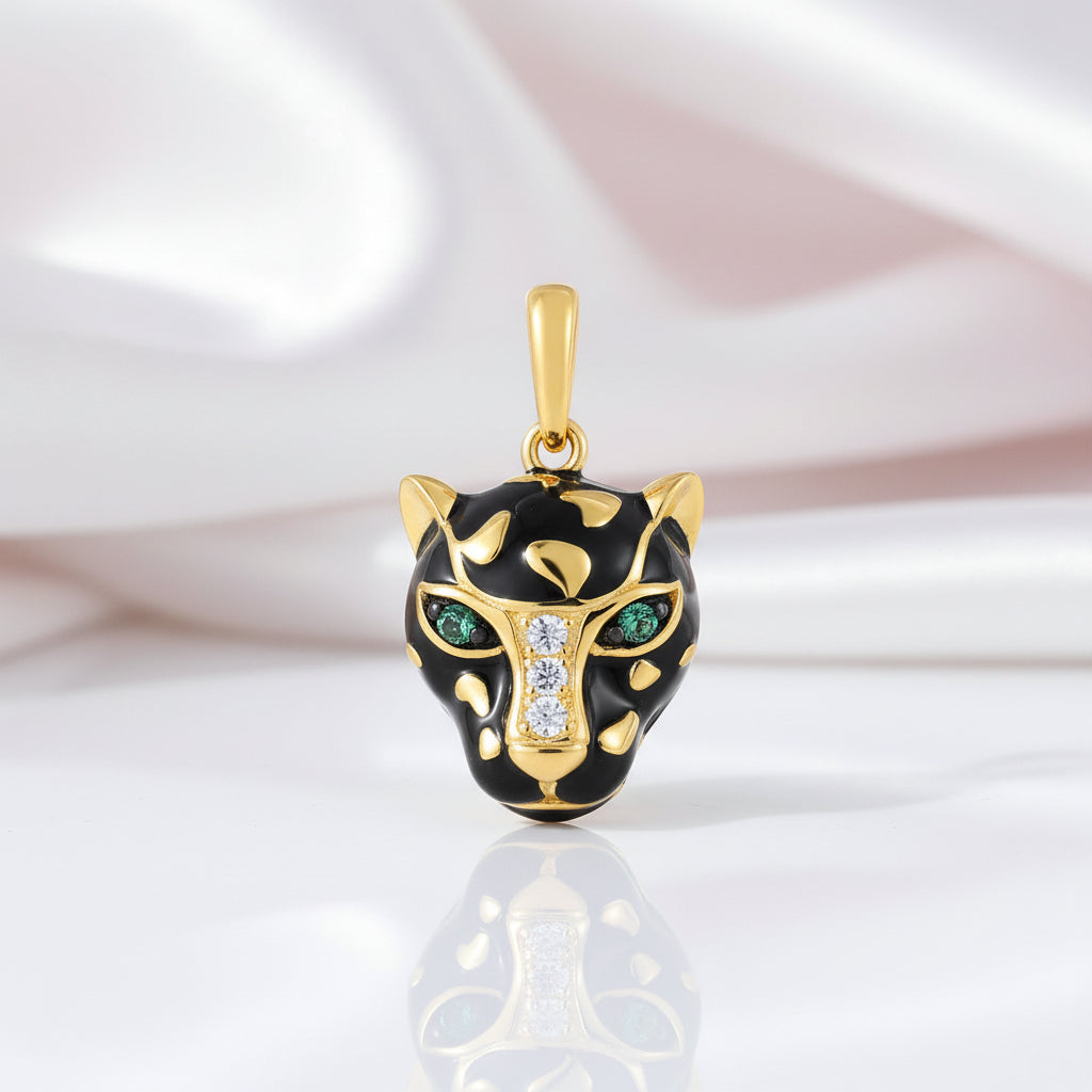 Black Leopard with Green Eyes Pendant-Black Diamonds New York