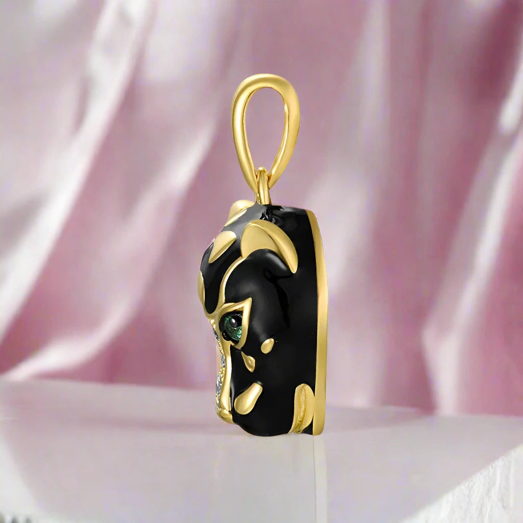 Black Leopard with Green Eyes Pendant-Black Diamonds New York