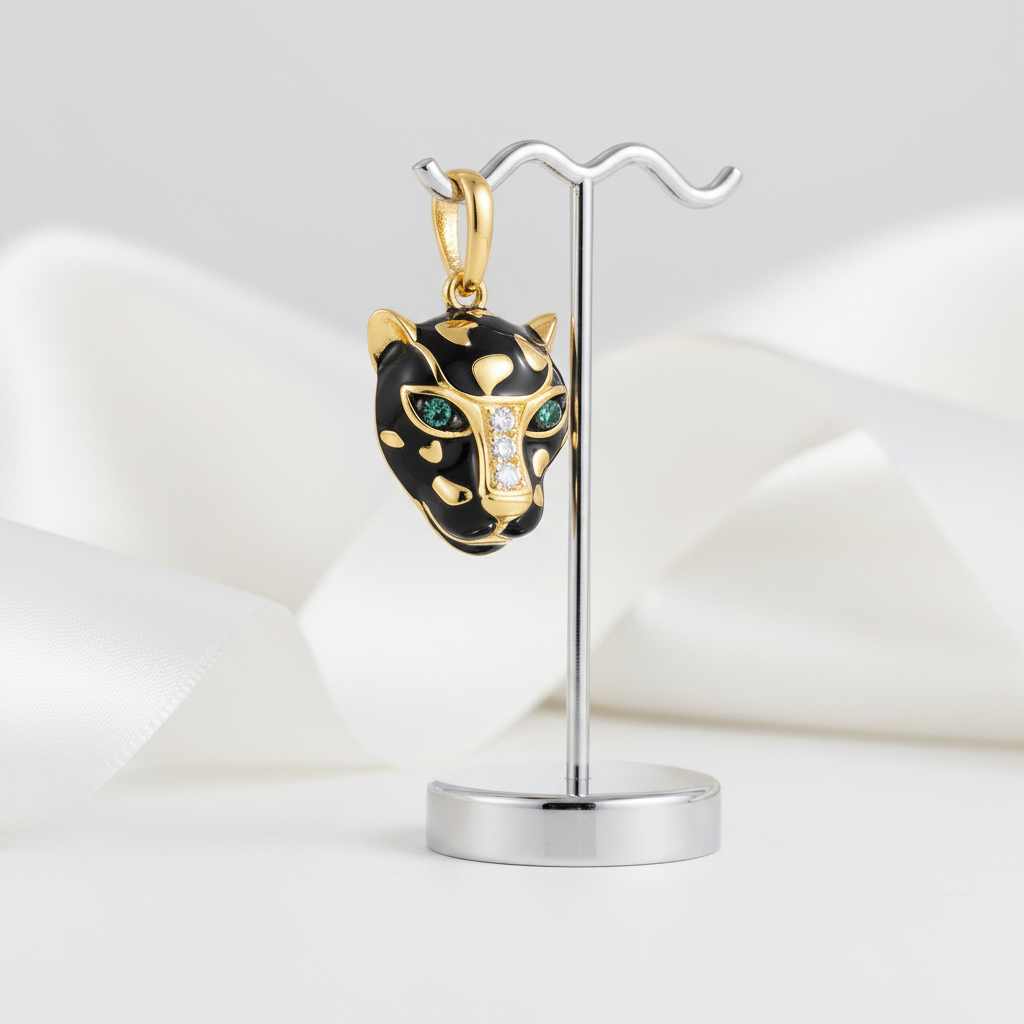 Black Leopard with Green Eyes Pendant-Black Diamonds New York