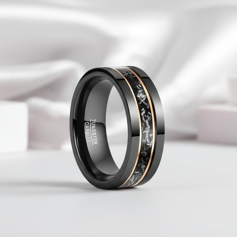 Black Meteorite Tungsten Carbide Men's Ring-Black Diamonds New York