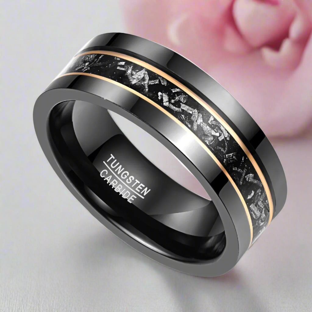 Black Meteorite Tungsten Carbide Men's Ring-Black Diamonds New York