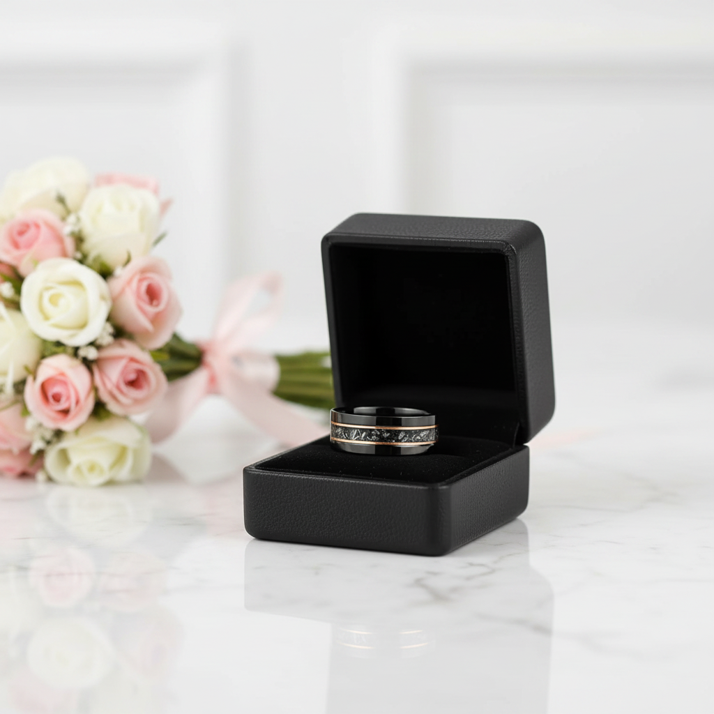 Black Meteorite Tungsten Carbide Men's Ring-Black Diamonds New York