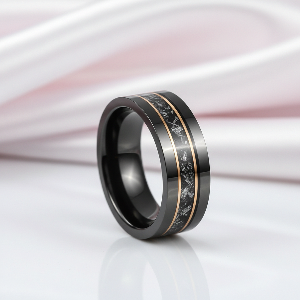 Black Meteorite Tungsten Carbide Men's Ring-Black Diamonds New York