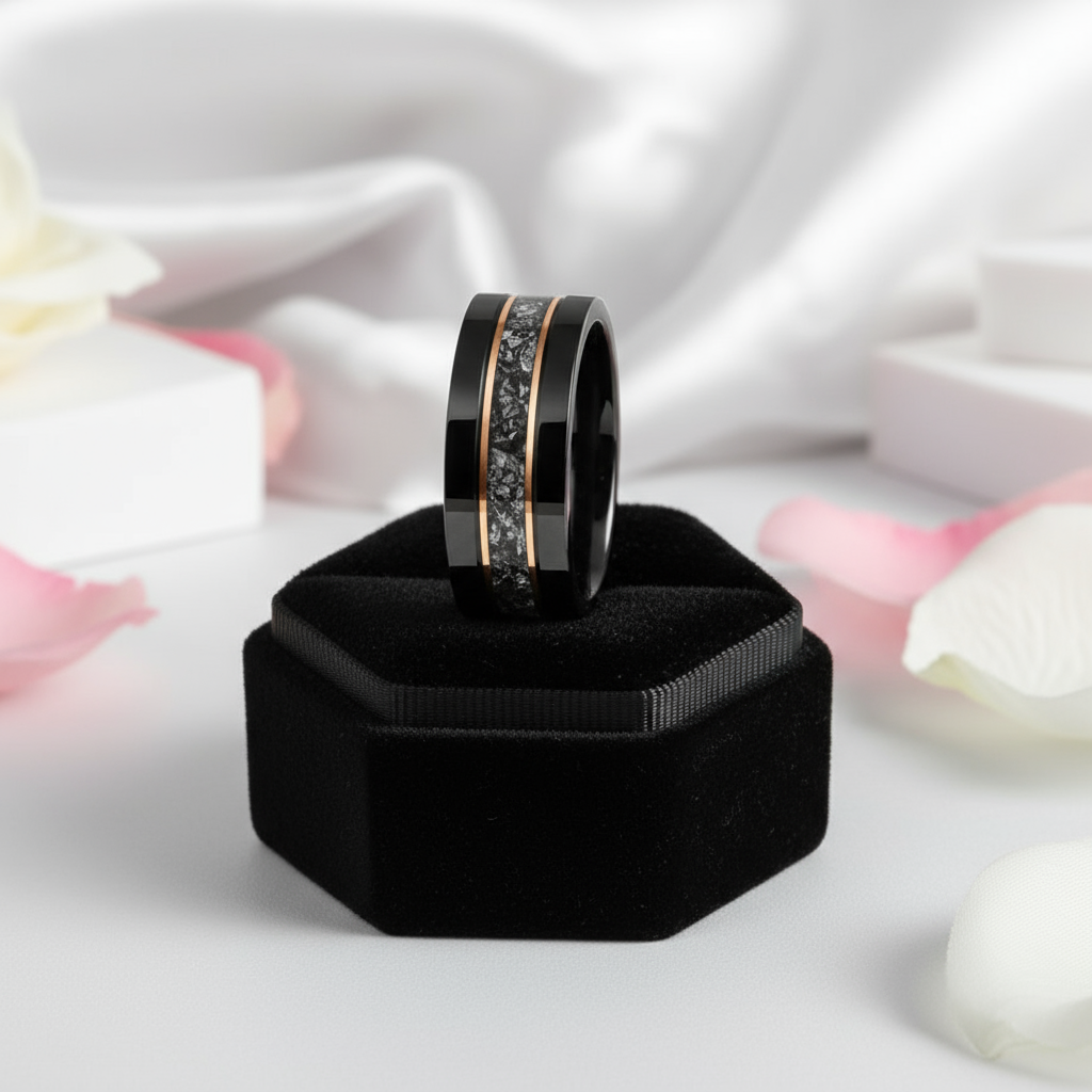 Black Meteorite Tungsten Carbide Men's Ring-Black Diamonds New York