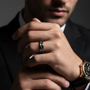 Black Meteorite Tungsten Carbide Men's Ring-Black Diamonds New York