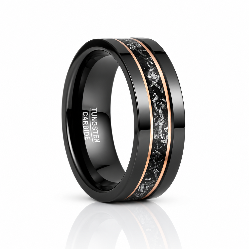 Black Meteorite Tungsten Carbide Men's Ring-Black Diamonds New York