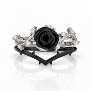 Black Rose- .50ct Round Cut Diamond Option 14k Gold Modern Goth Engagement Ring-Black Diamonds New York