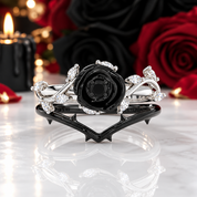 Black Rose- .50ct Round Cut Diamond Option 14k Gold Modern Goth Engagement Ring-Black Diamonds New York