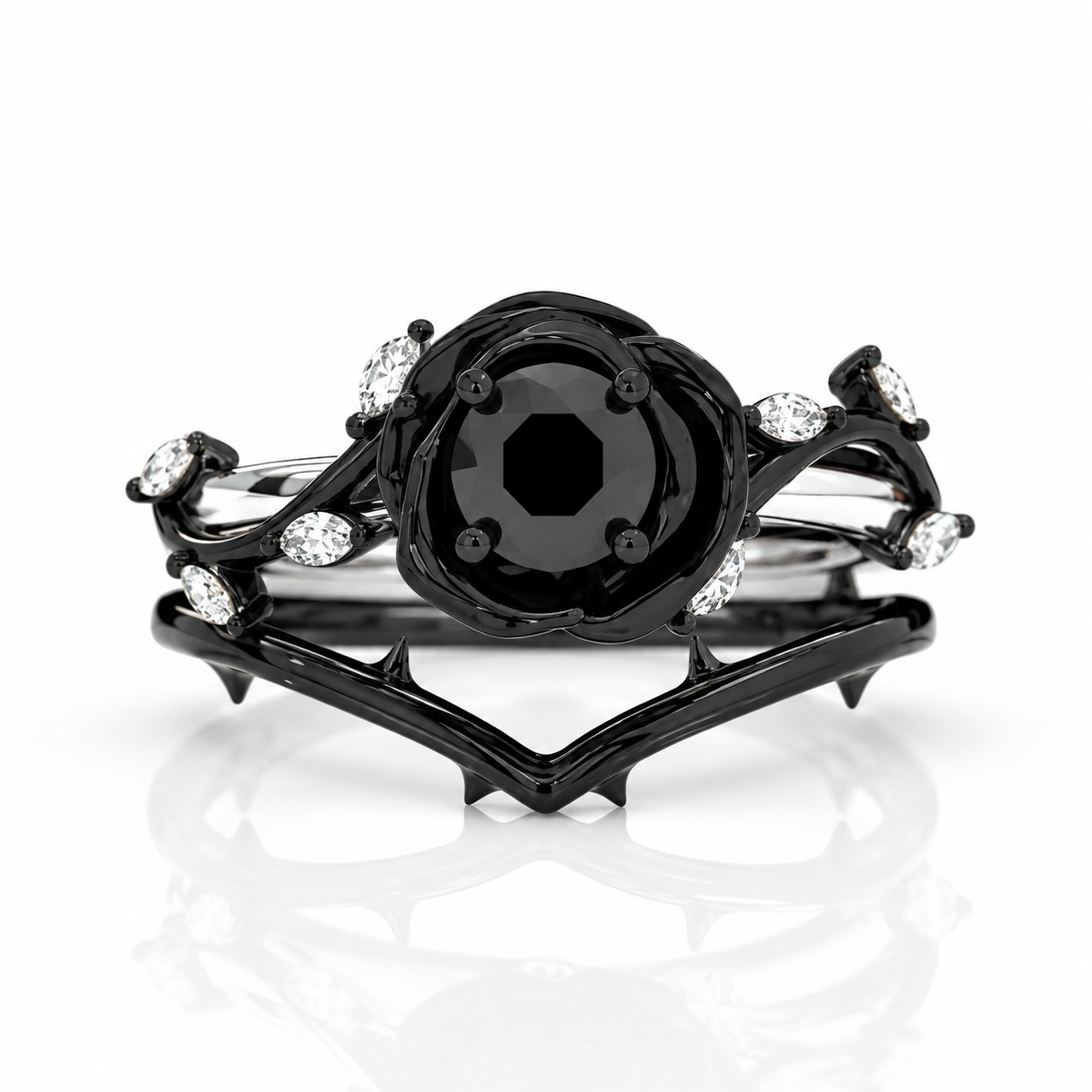 Black Rose- .50ct Round Cut Diamond Option Modern Goth Engagement Rings-Black Diamonds New York