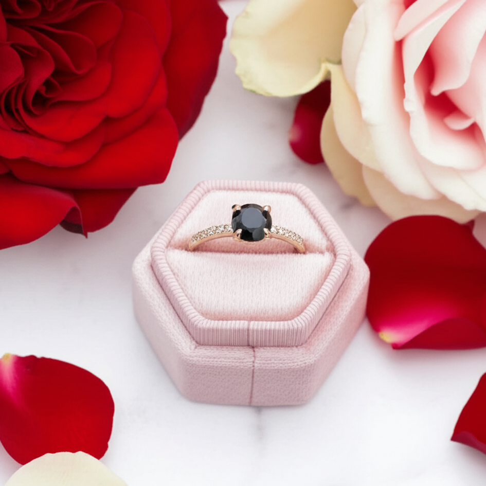 Unique Round Cut Black Diamond Engagement Ring-Black Diamonds New York
