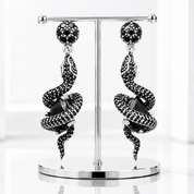 Black Snake with Stone Vintage Drop Earrings-Black Diamonds New York