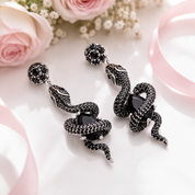 Black Snake with Stone Vintage Drop Earrings-Black Diamonds New York