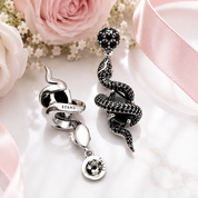 Black Snake with Stone Vintage Drop Earrings-Black Diamonds New York