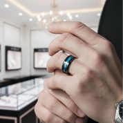 Black Tungsten Carbide Men's Ring with Heart Beat Blue Inlay-Black Diamonds New York