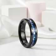 Black Tungsten Carbide Men's Ring with Heart Beat Blue Inlay-Black Diamonds New York