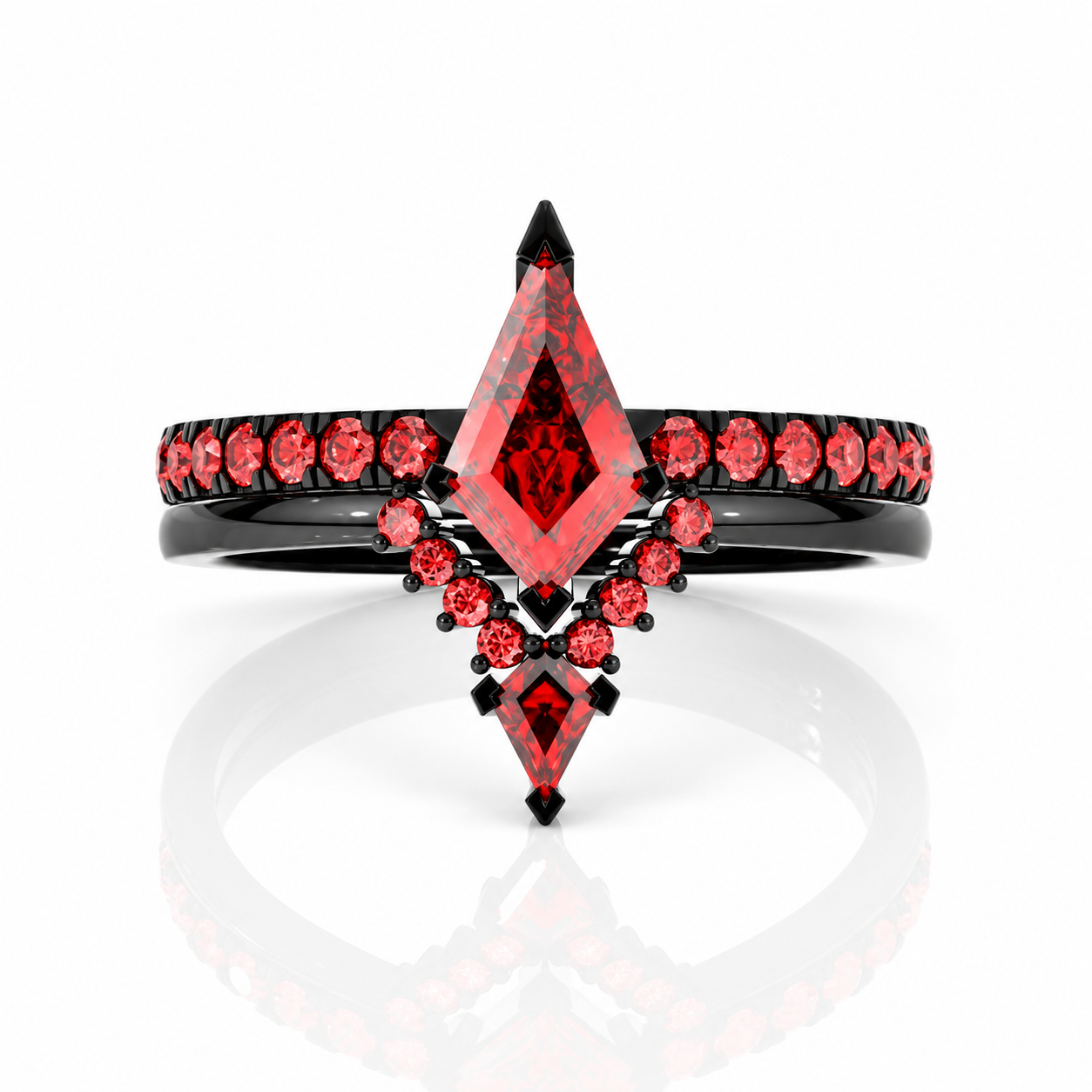 Power- Colorless Kite-Shaped Diamond Option 14k White Gold Unique Ring-Black Diamonds New York