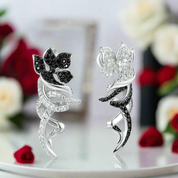 Black and White Diamond Flower Clip Earrings-Black Diamonds New York