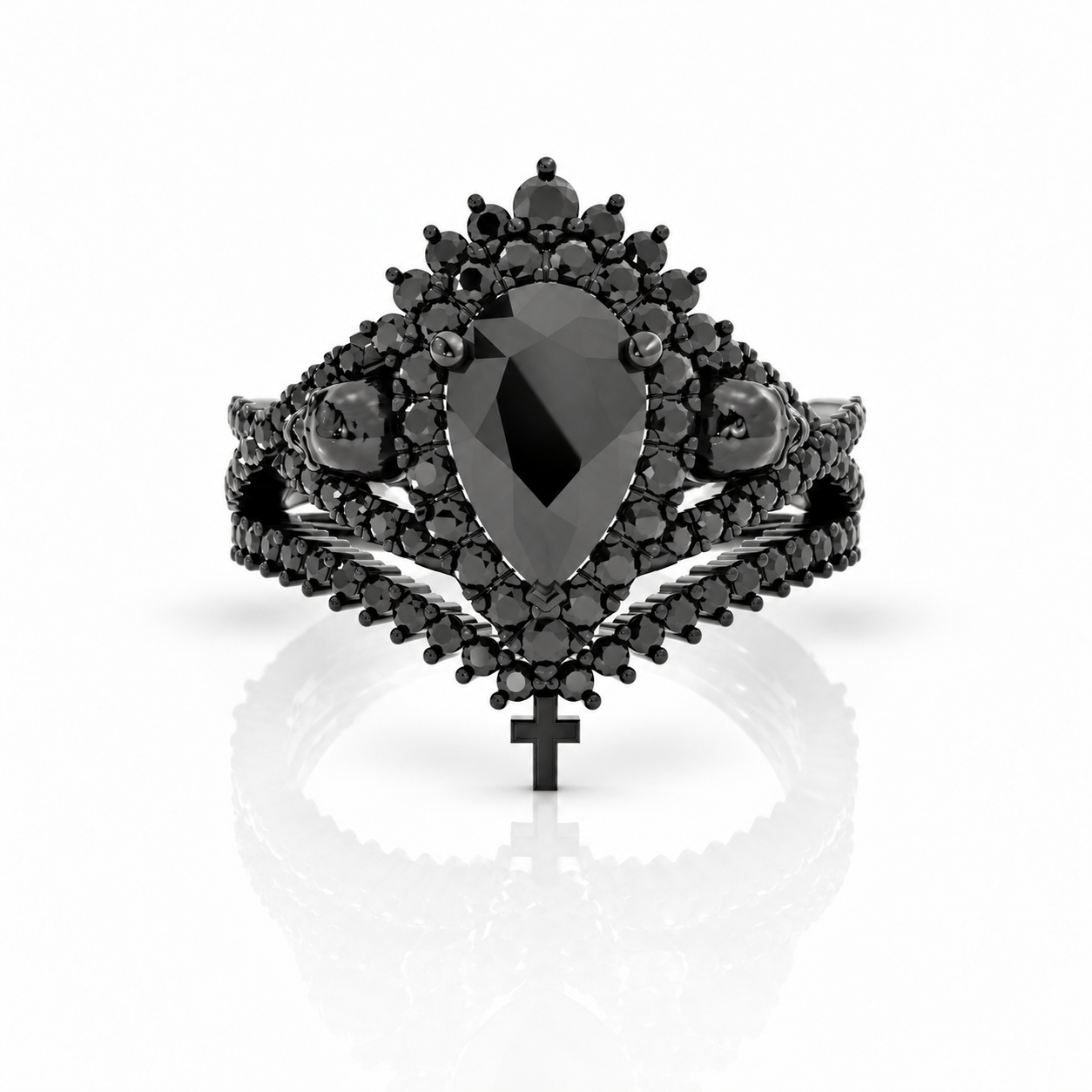 Loyalty Ring- 1ct Pear Cut Black Diamond Option Skull Ring Set-Black Diamonds New York