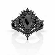 Loyalty Ring- 1ct Pear Cut Black Diamond Option Skull Ring Set-Black Diamonds New York