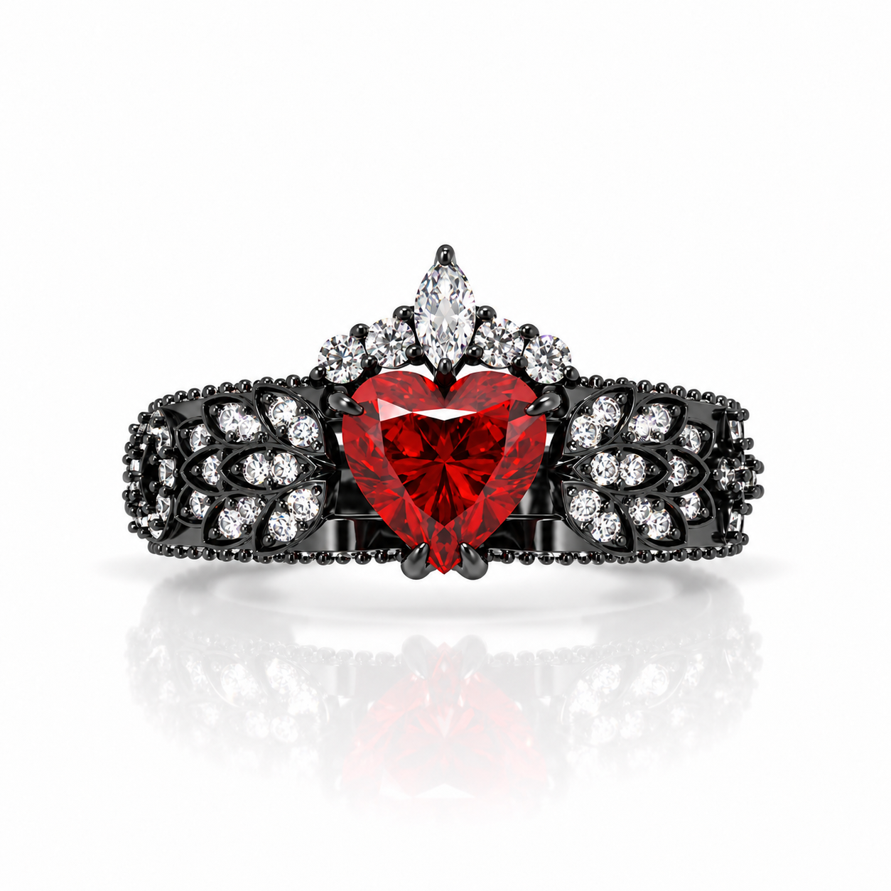 Infinity x Infinity Ring- Red Heart and Cross Diamond Option Gothic Ring-Black Diamonds New York