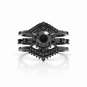 Full Moon- Radiant Celestial Moon Round Diamond Option Gothic Engagement Ring-Black Diamonds New York