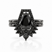 Faithfulness-1ct Black Pear Cut Diamond Option 14k White Gold Coffin Ring Set-Black Diamonds New York