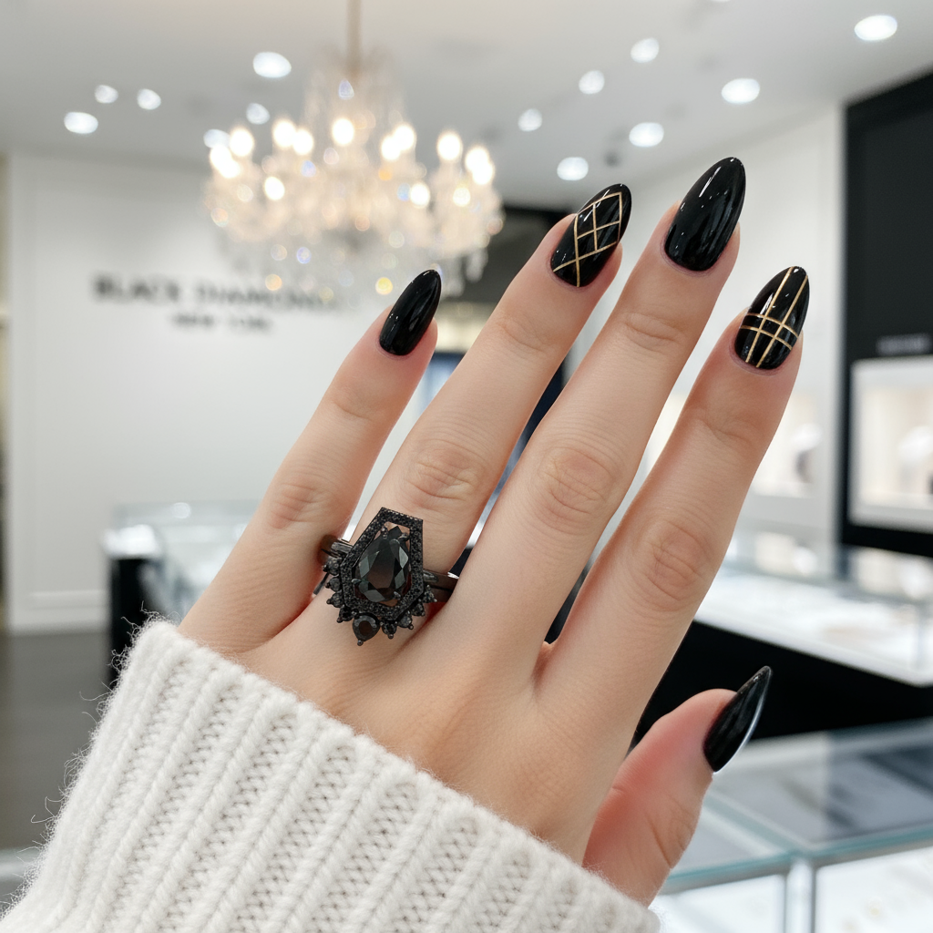 Faithfulness-1ct Black Pear Cut Diamond 14k White Gold Coffin Ring Set-Black Diamonds New York