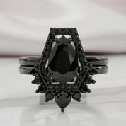 Faithfulness-1ct Black Pear Cut Diamond Option 14k White Gold Coffin Ring Set-Black Diamonds New York