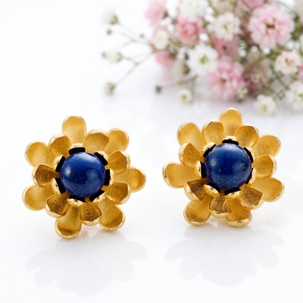 Blooming Lotus Stud Earrings-Black Diamonds New York
