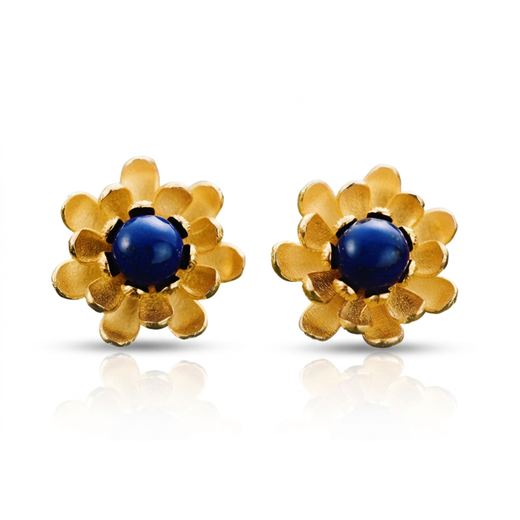 Blooming Lotus Stud Earrings-Black Diamonds New York