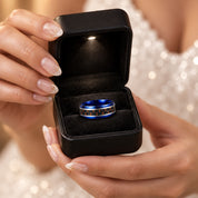 Blue Beveled Edge Tungsten Men's Ring with Red Carbon Fiber Inlay-Black Diamonds New York