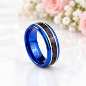 Blue Beveled Edge Tungsten Men's Ring with Red Carbon Fiber Inlay-Black Diamonds New York