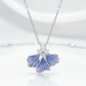 Blue Iris Floral Enamel Pendant Necklace-Black Diamonds New York