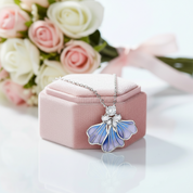Blue Iris Floral Enamel Pendant Necklace-Black Diamonds New York