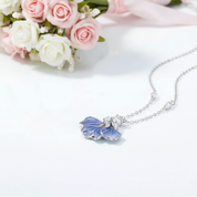 Blue Iris Floral Enamel Pendant Necklace-Black Diamonds New York
