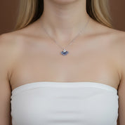 Blue Iris Floral Enamel Pendant Necklace-Black Diamonds New York