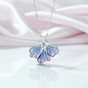 Blue Iris Floral Enamel Pendant Necklace-Black Diamonds New York