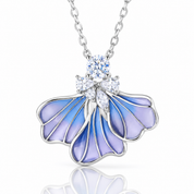 Blue Iris Floral Enamel Pendant Necklace-Black Diamonds New York